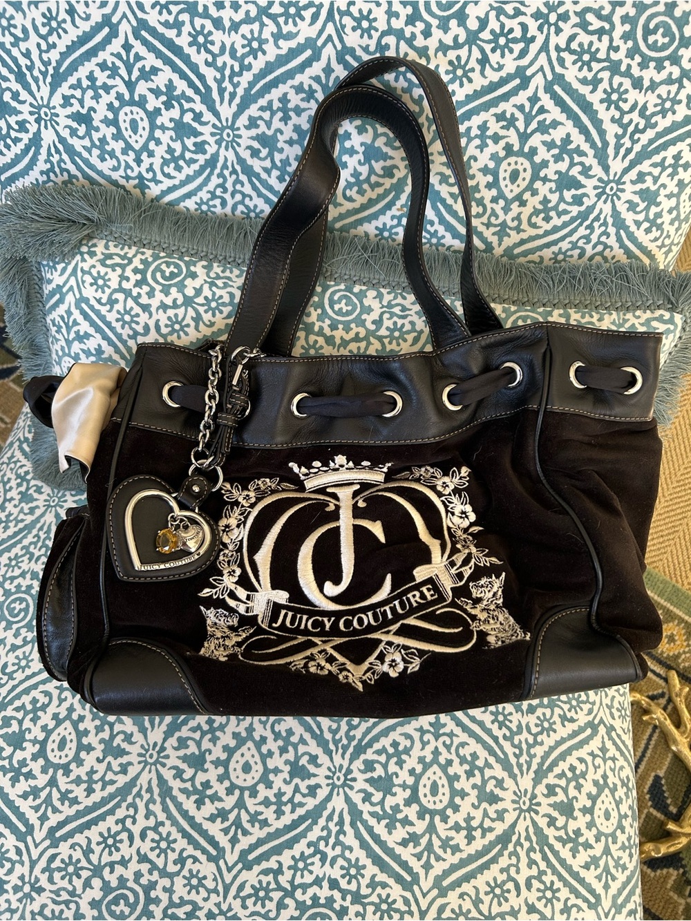Juicy Couture Black and Silver Logo Tote with Heart Charm